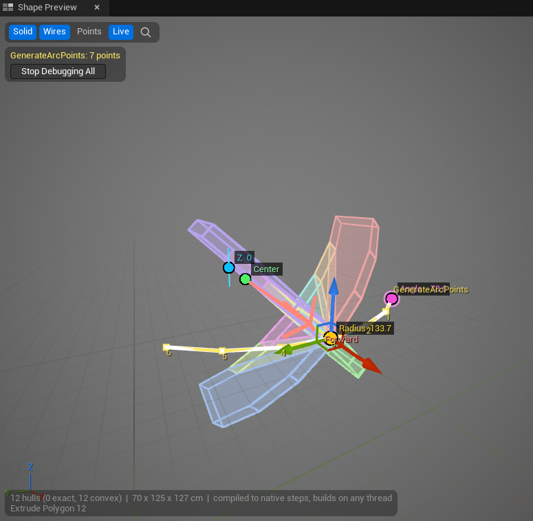 Cross Slash preview with debug points and viewport parameter handles.